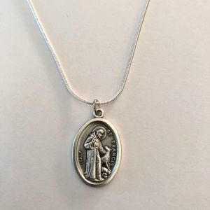 Sterling Silver plated necklace St Francis medal CHARITY